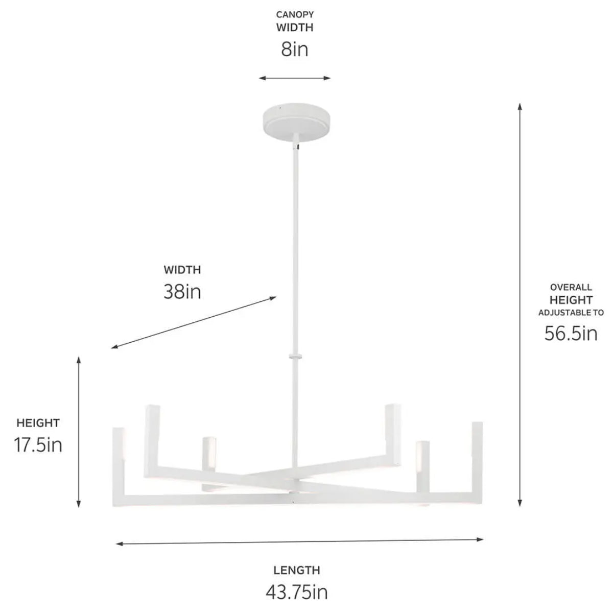 Priam 44 in. 6 Lights Chandelier White Finish