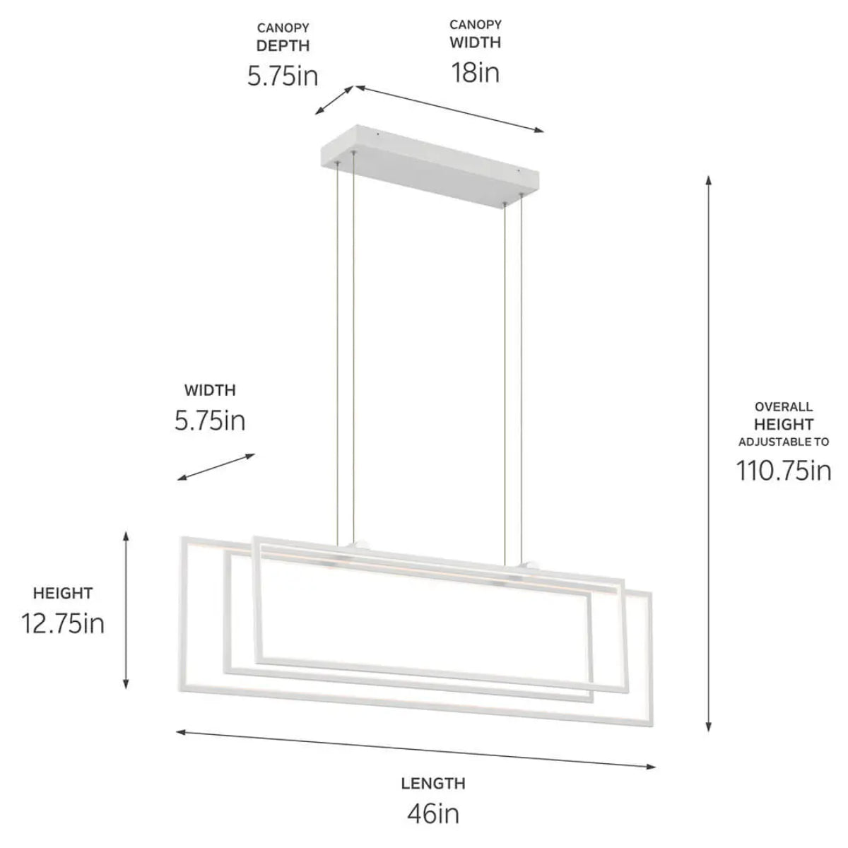 Jestin 46 in. 3 Lights Chandelier White Finish