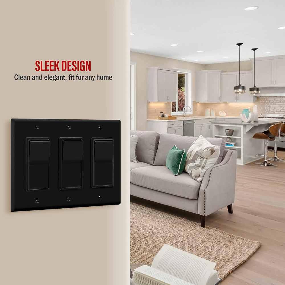 3-Gang Decorator Rocker Wall Plate Black - Bees Lighting