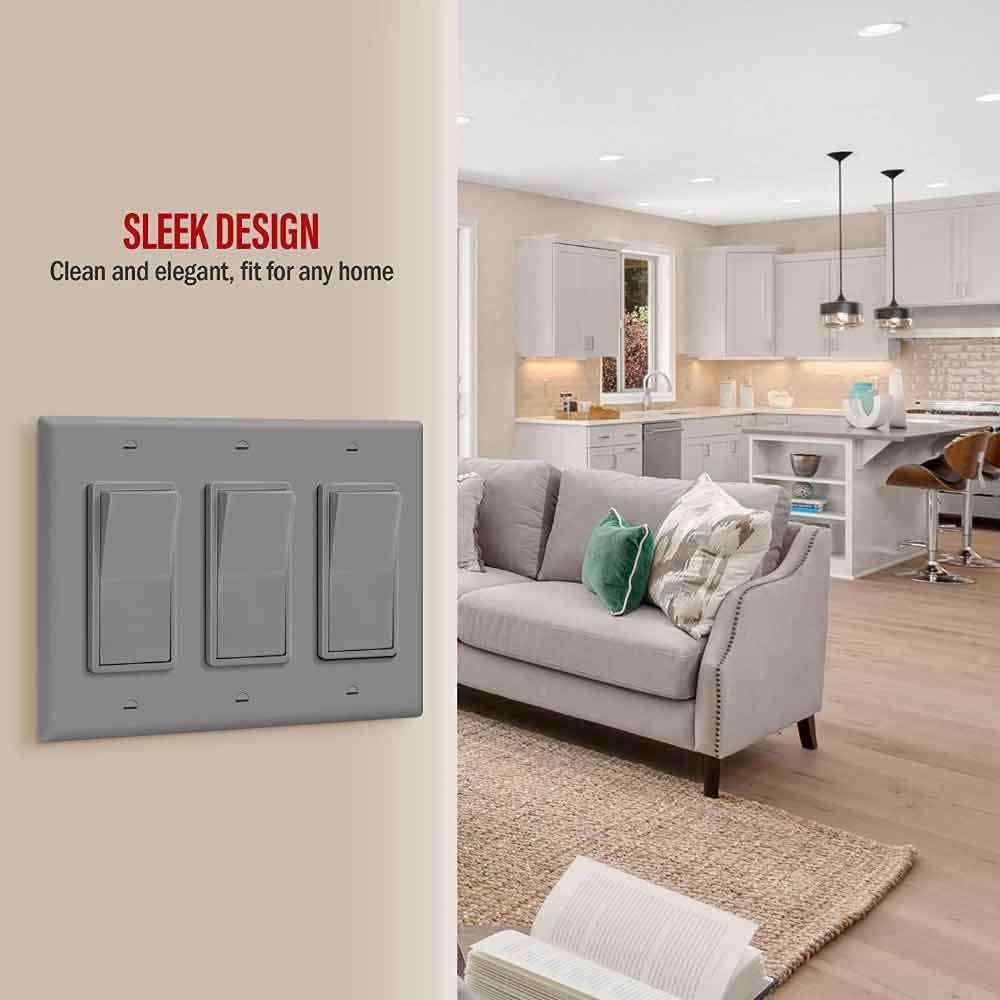 3-Gang Decorator Rocker Wall Plate Gray - Bees Lighting