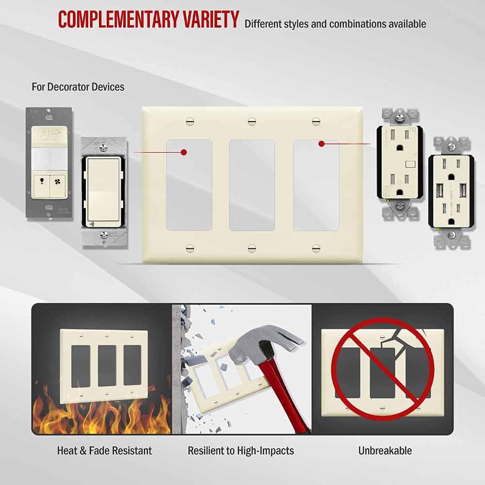 3-Gang Decorator Rocker Wall Plate Light Almond - Bees Lighting