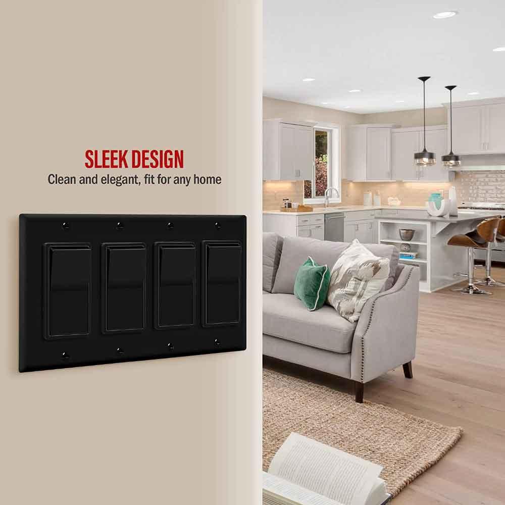 4-Gang Decorator Rocker Wall Plate Black - Bees Lighting