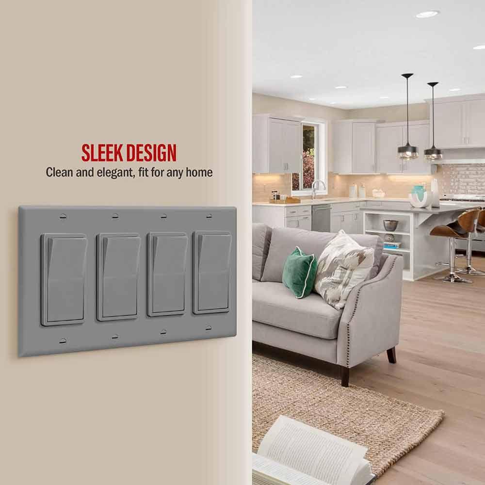 4-Gang Decorator Rocker Wall Plate Gray - Bees Lighting