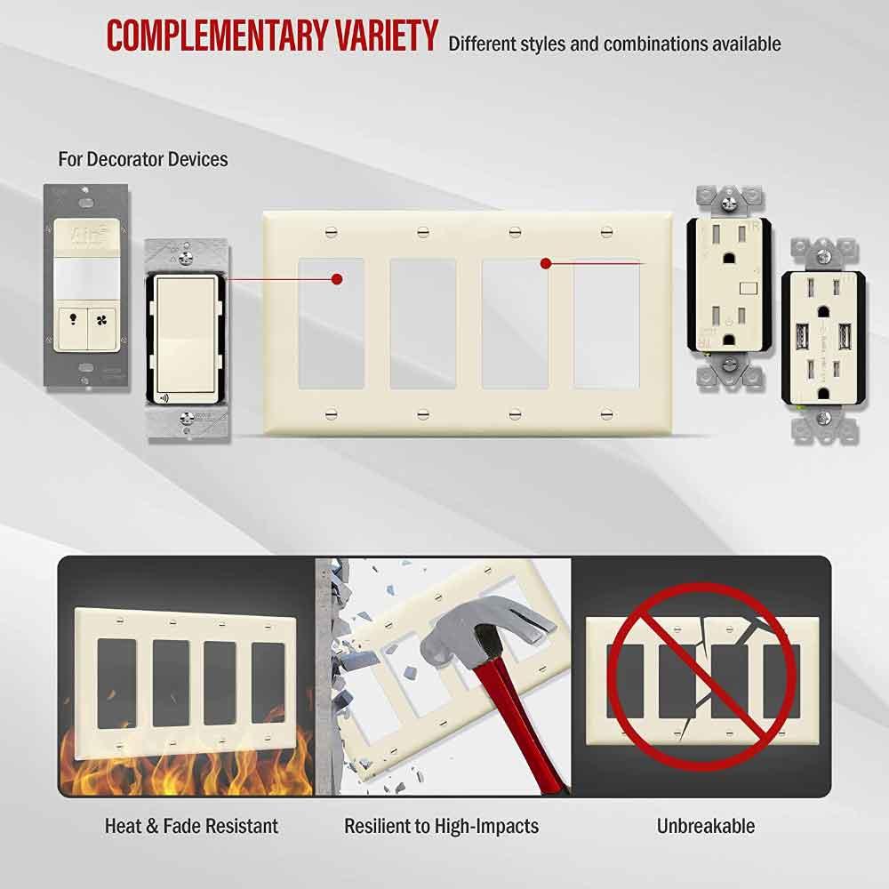 4-Gang Decorator Rocker Wall Plate Light Almond - Bees Lighting