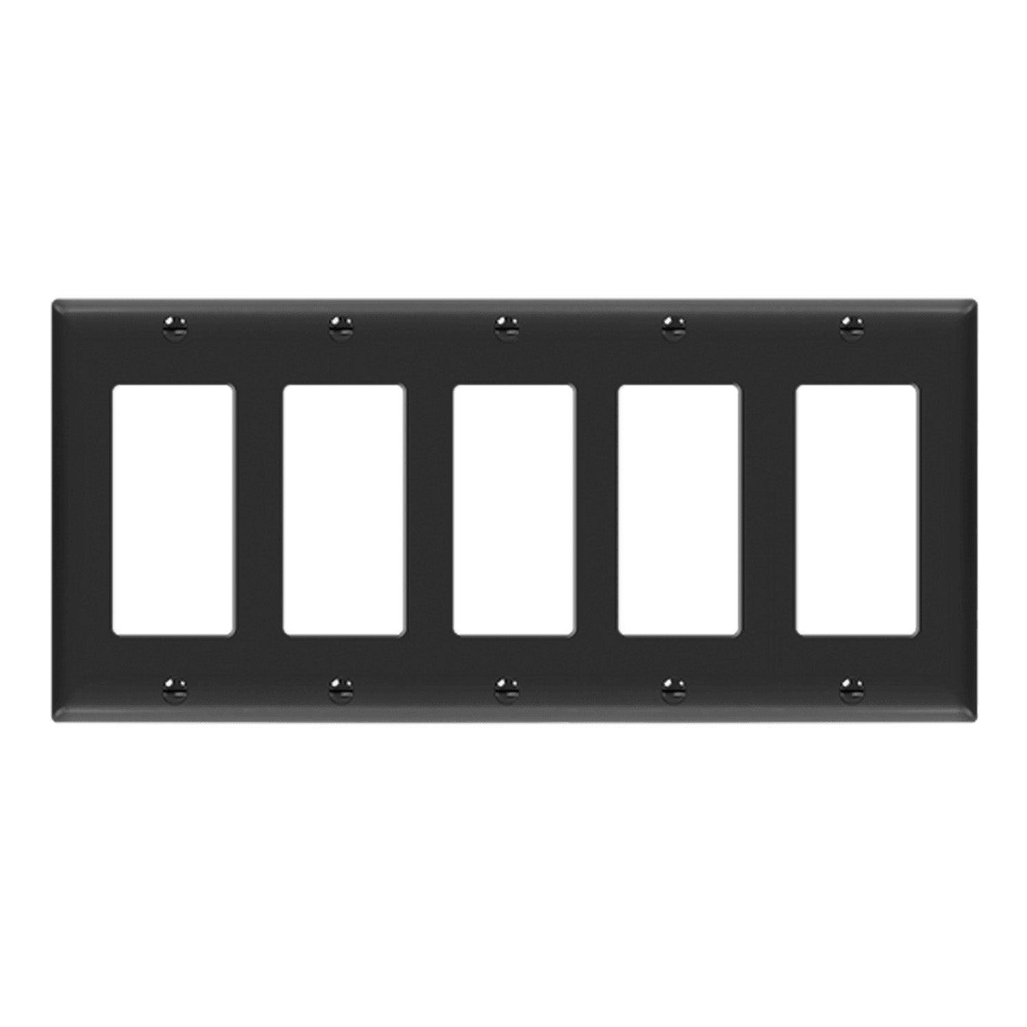 5-Gang Decorator Rocker Wall Plate Black - Bees Lighting