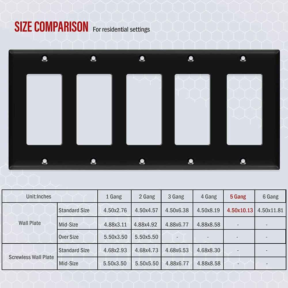 5-Gang Decorator Rocker Wall Plate Black - Bees Lighting