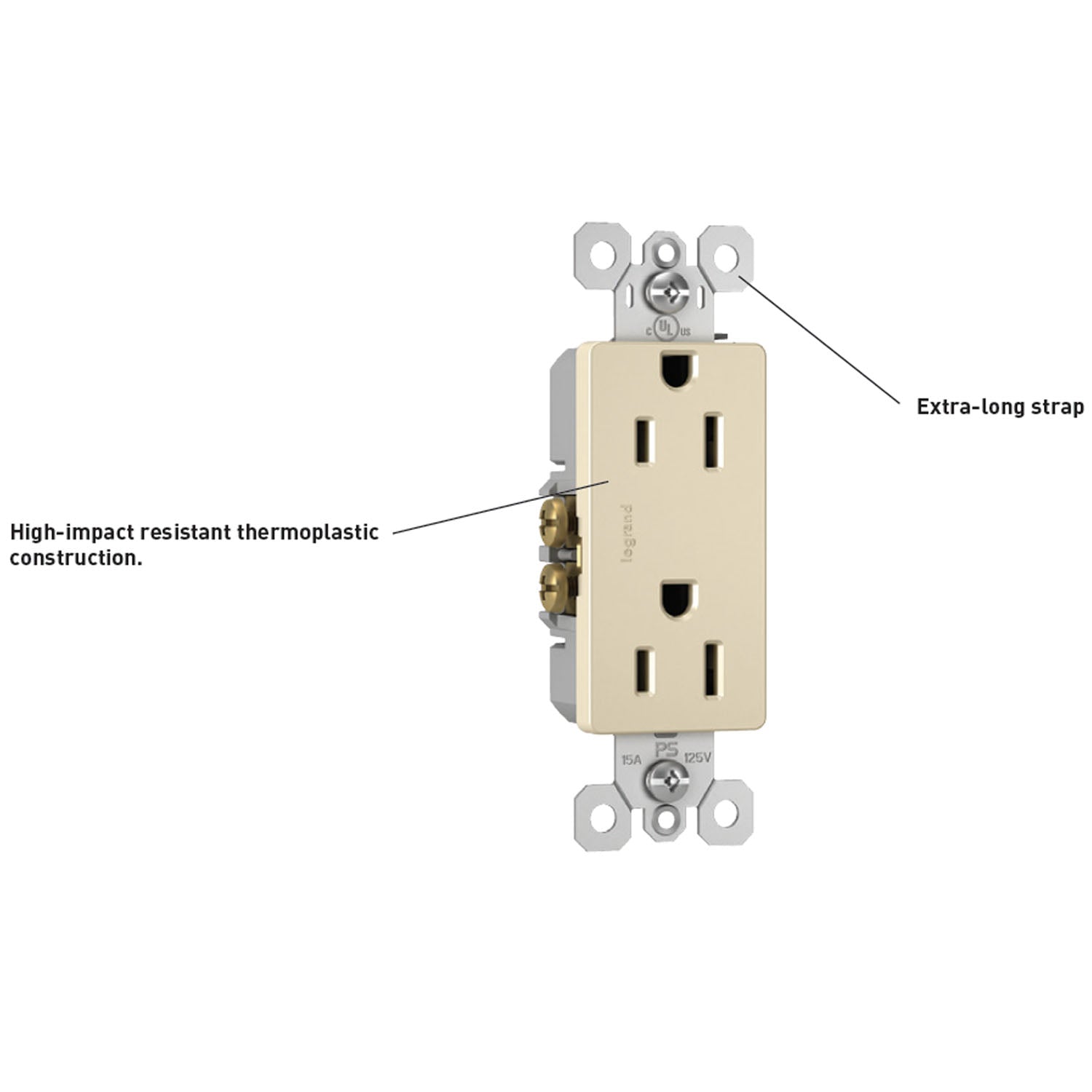 radiant 15A Duplex Outlet, Black