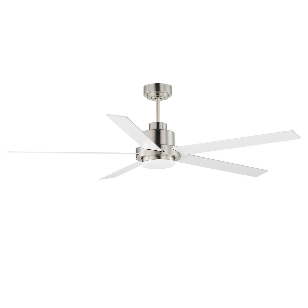 Daisy 60 Inch 5-Blade Ceiling Fan With Light and Wall Control, White,Satin Nickel with White/Walnut Blades - Bees Lighting