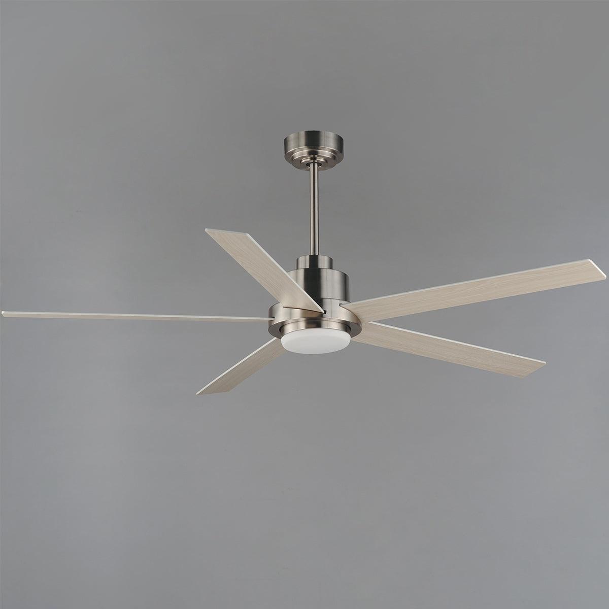 Daisy 60 Inch 5-Blade Ceiling Fan With Light and Wall Control, White,Satin Nickel with White/Walnut Blades - Bees Lighting