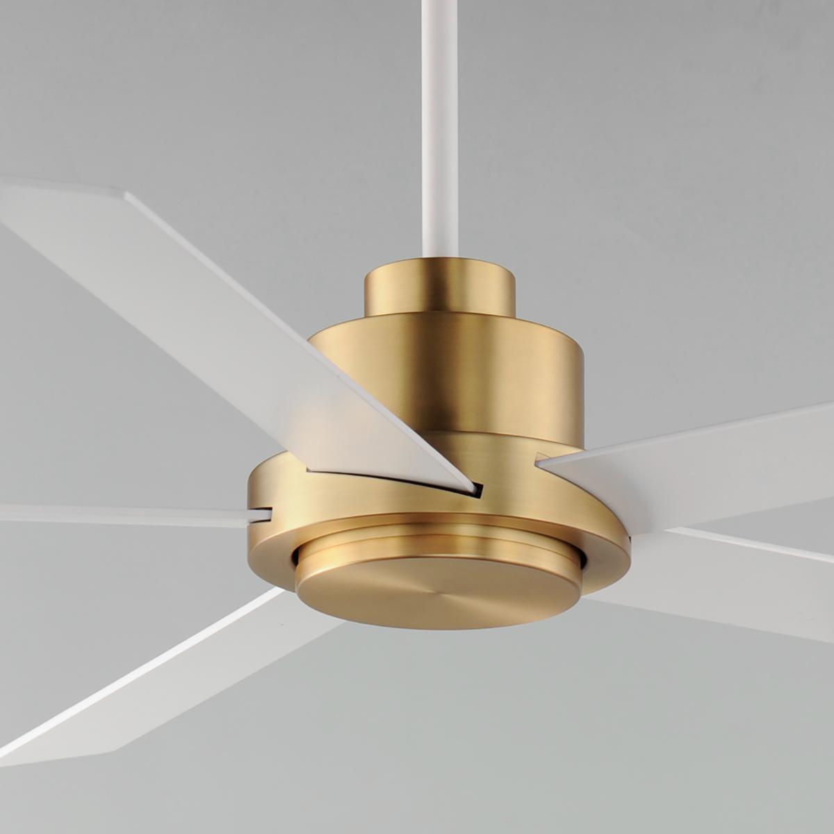 Daisy 60 Inch 5-Blade Ceiling Fan With Light and Wall Control, White,Natural Aged Brass with Matte White Blades - Bees Lighting