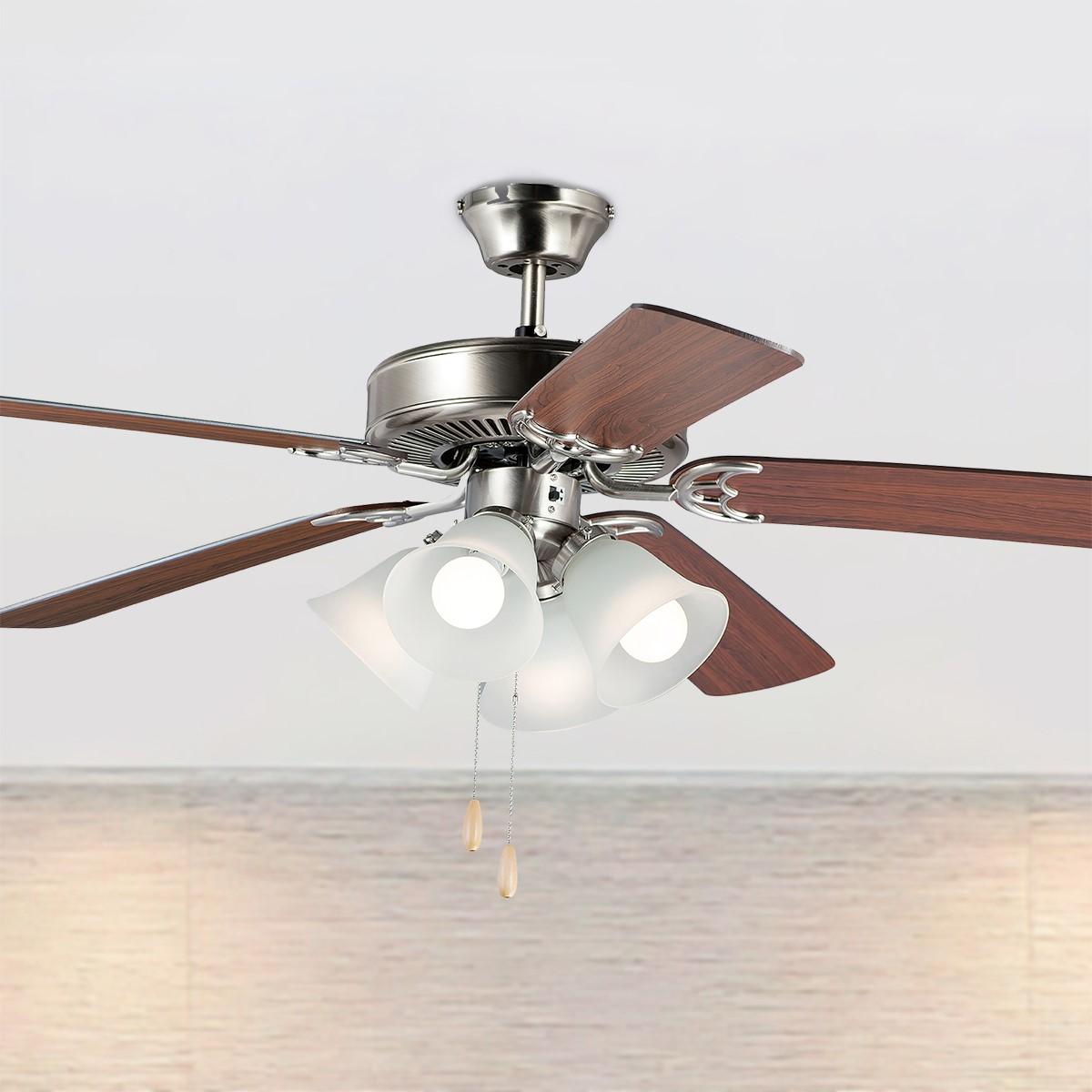 Basic-Max 52 Inch Nickel LED 4-Light Ceiling Fan with Pull Chain