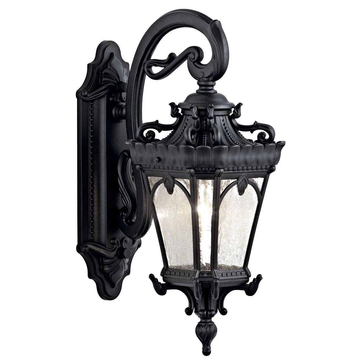 Tournai 18 In 1-Light Outdoor Wall Light With Clear Seeded Glass, Black Finish - Bees Lighting