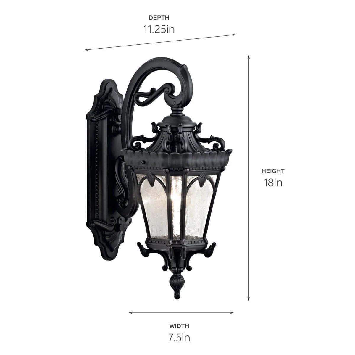 Tournai 18 In 1-Light Outdoor Wall Light With Clear Seeded Glass, Black Finish - Bees Lighting