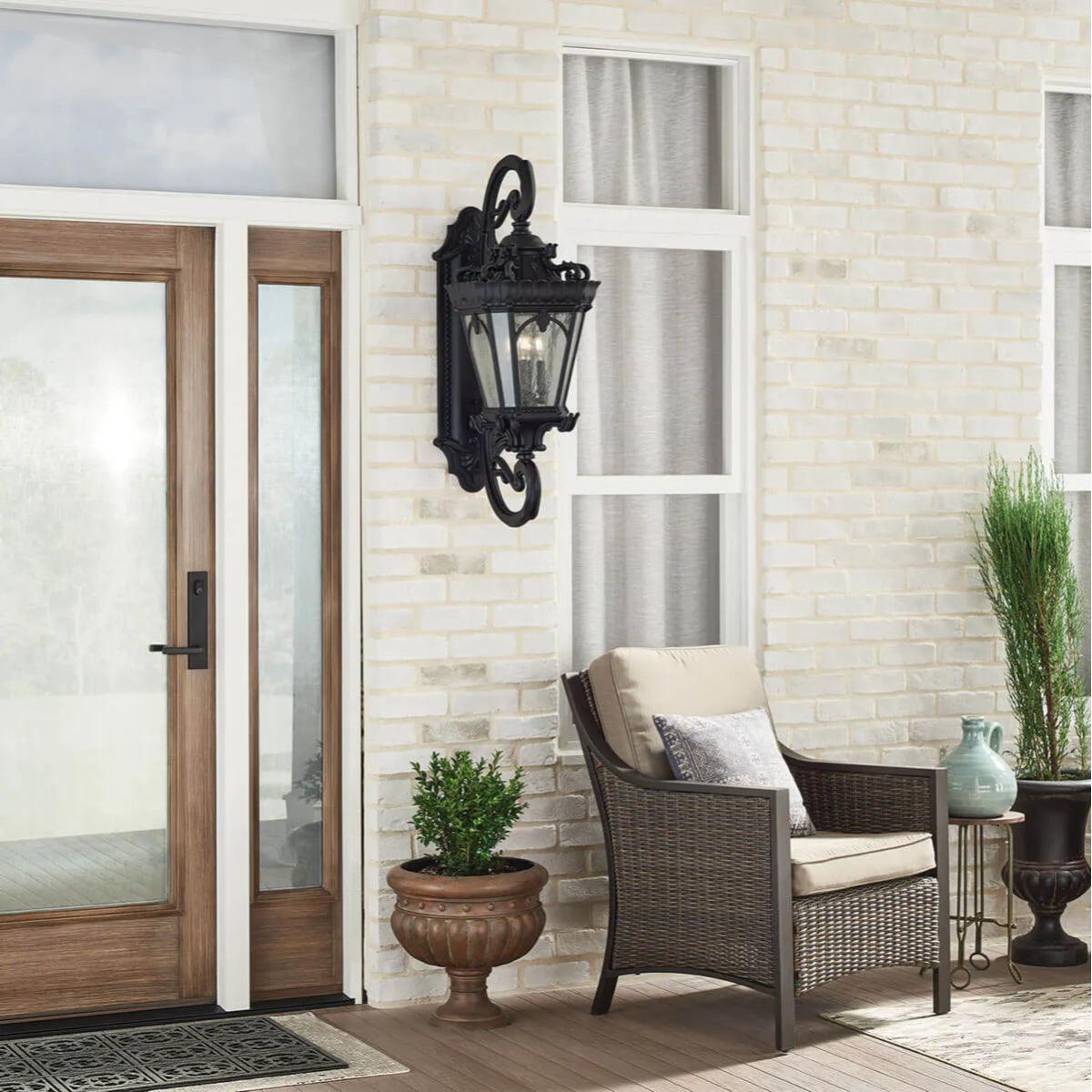 Tournai 38 In 4-Lights Outdoor Wall Light With Clear Seeded Glass, Black Finish - Bees Lighting