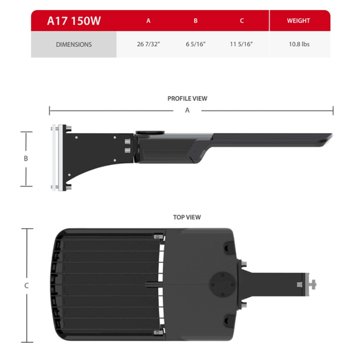 LED Pole Light, 150W, 23000 Lm, 30K/40K/50K, 480V