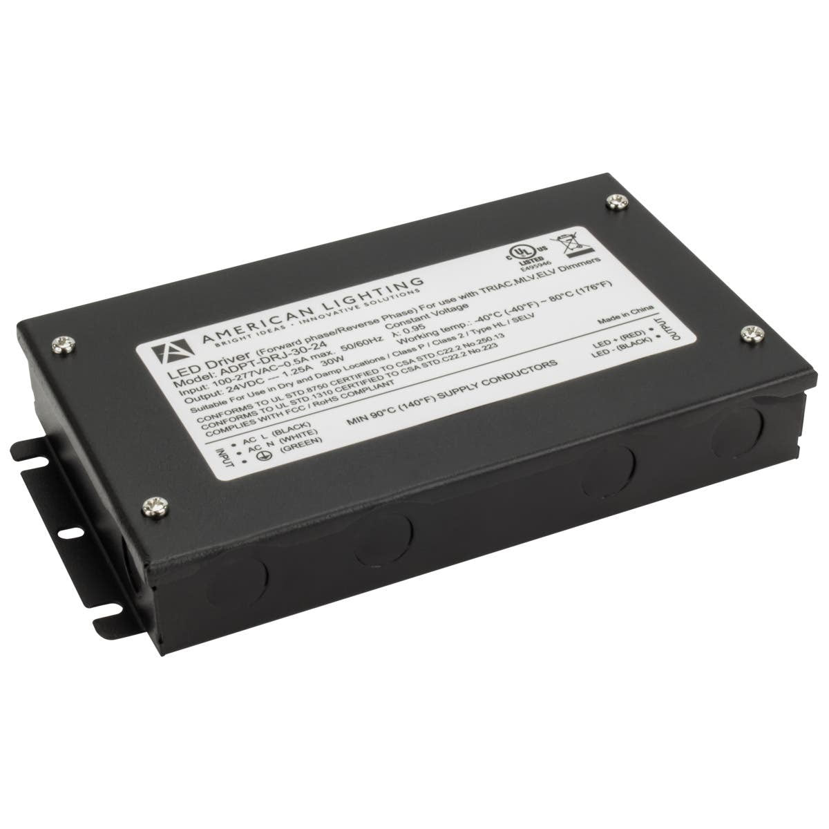 Adaptive 30 Watts, 24VDC LED Driver, ELV, MLV and Triac Dimming, Class 2, 120-277V