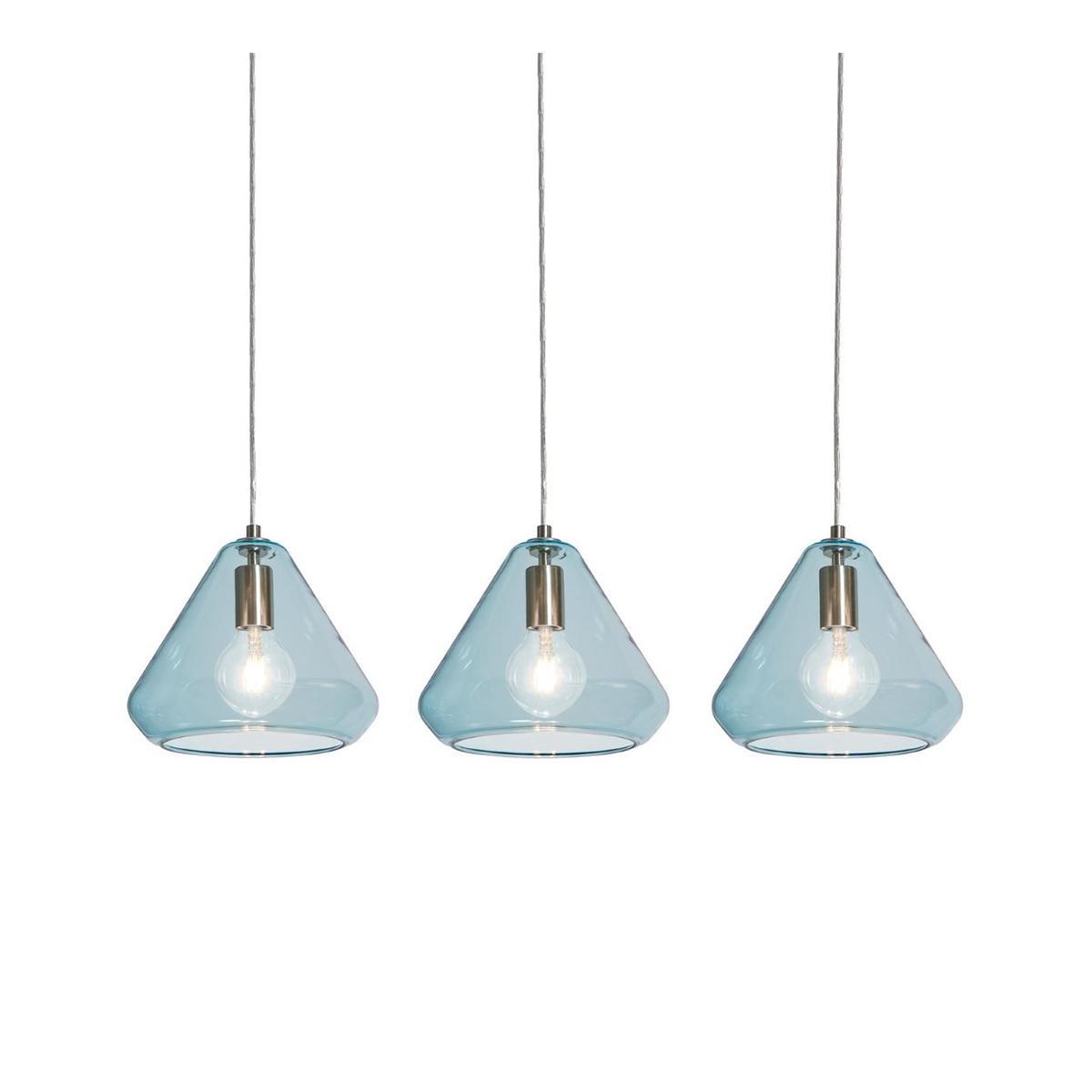 Armitage 41 in. 3 lights Pendant Light Satin Nickel finish with Aqua shade - Bees Lighting