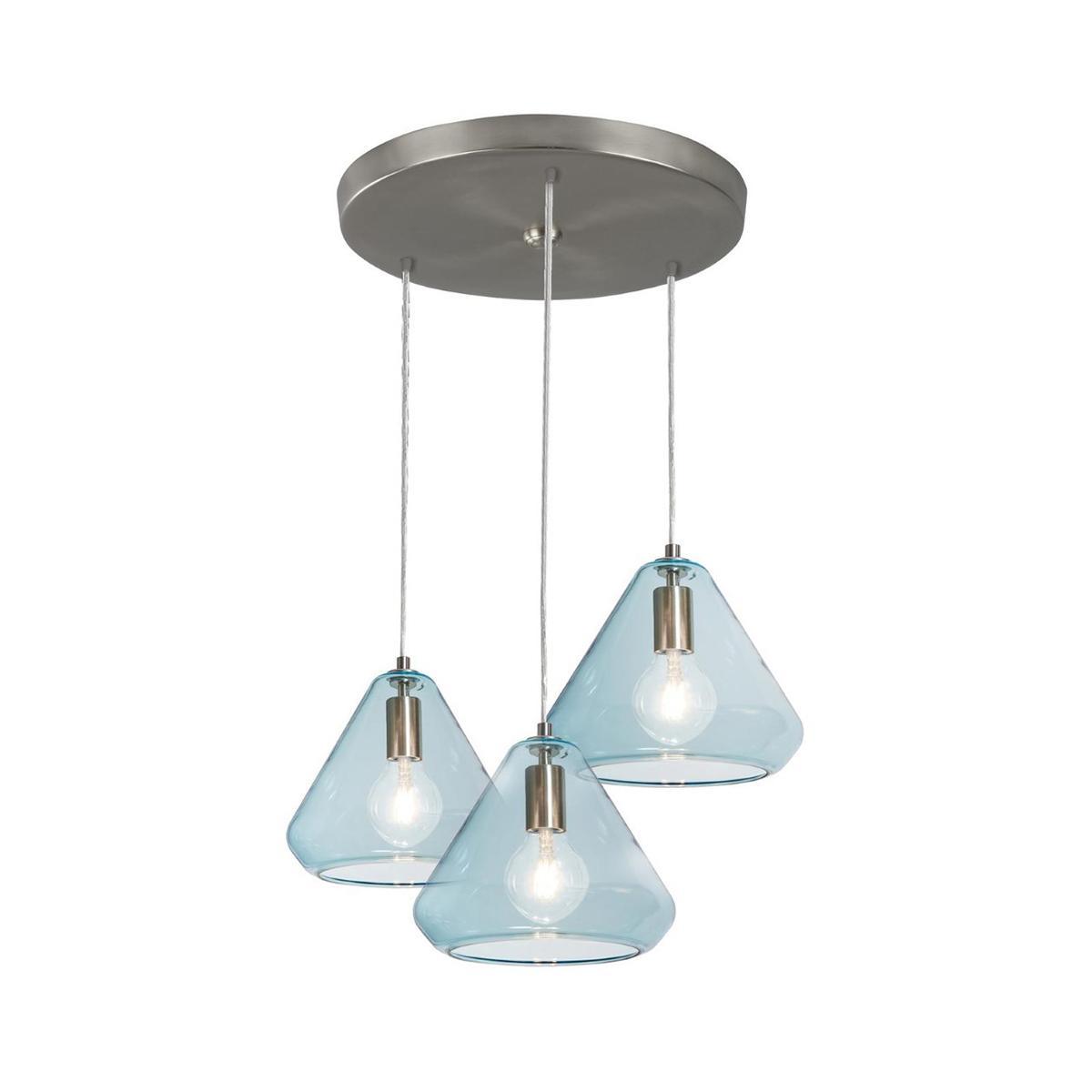 Armitage 3 lights Pendant Light Satin Nickel finish with Aqua shade - Bees Lighting