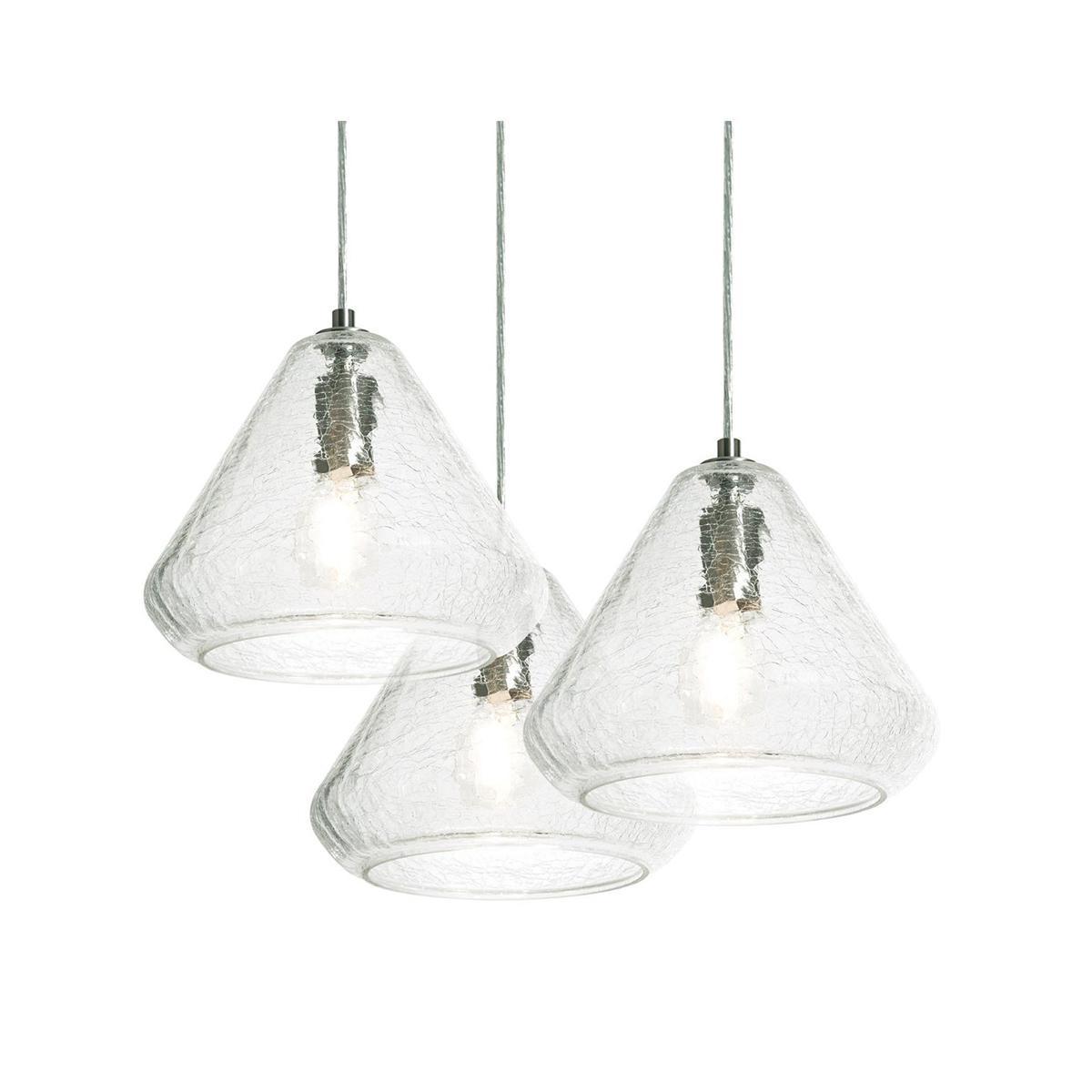 Armitage 3 lights Pendant Light Satin Nickel finish with Clear Crackle shade - Bees Lighting