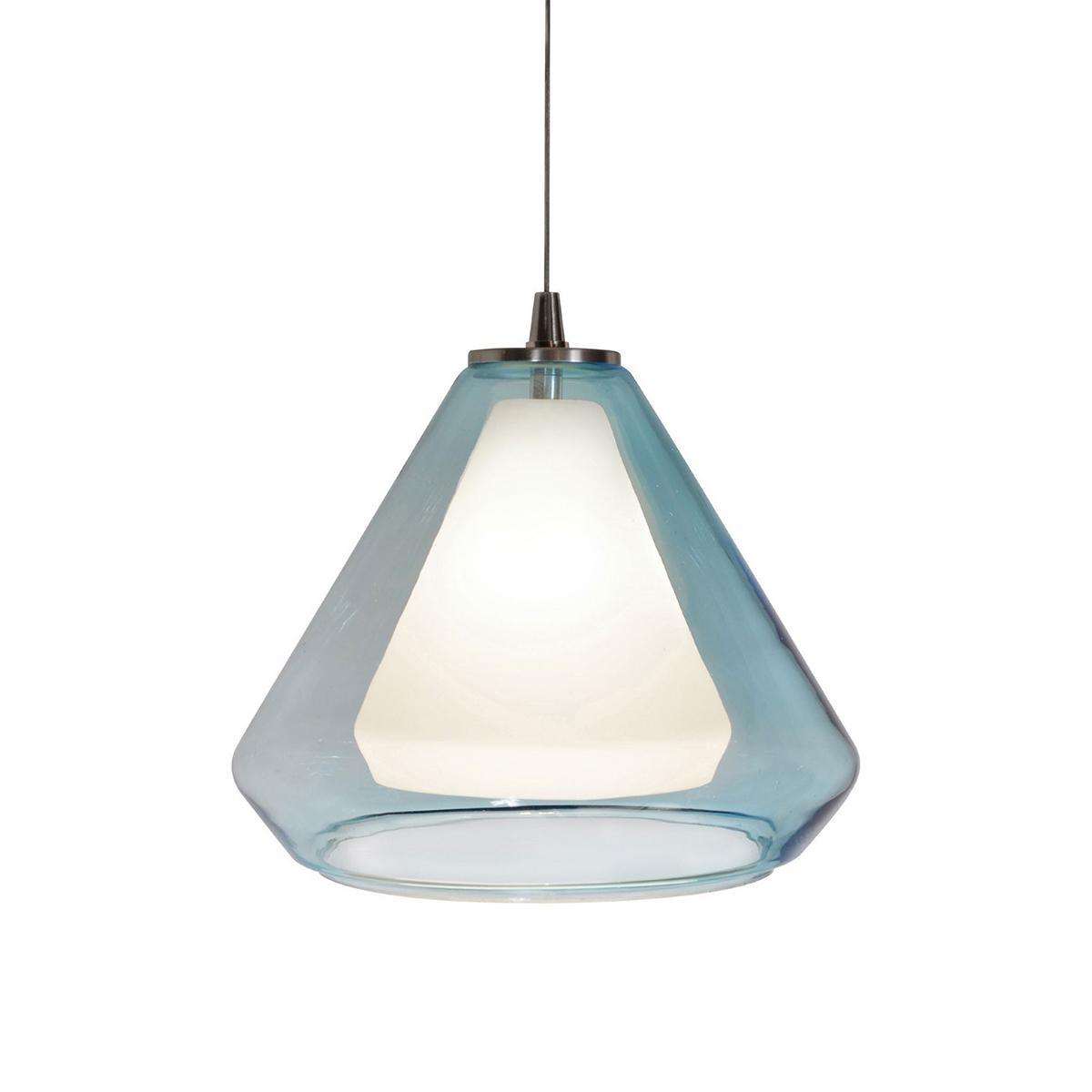 Armitage 10 in. LED Pendant Light 120-277V 3000K Satin Nickel finish with Aqua & White shade - Bees Lighting