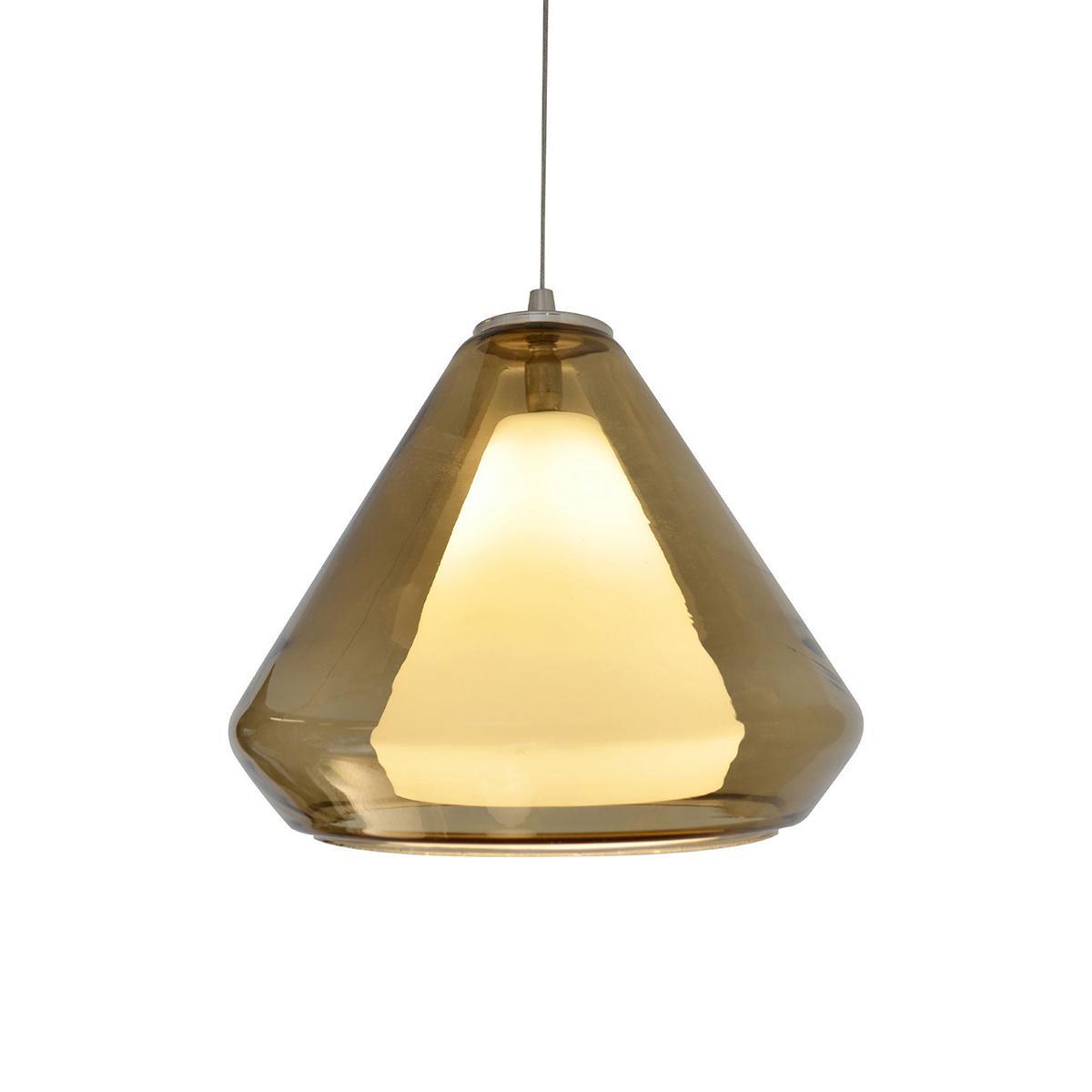 Armitage 10 in. LED Pendant Light 120-277V 4000K Satin Nickel finish with Brown & White shade - Bees Lighting