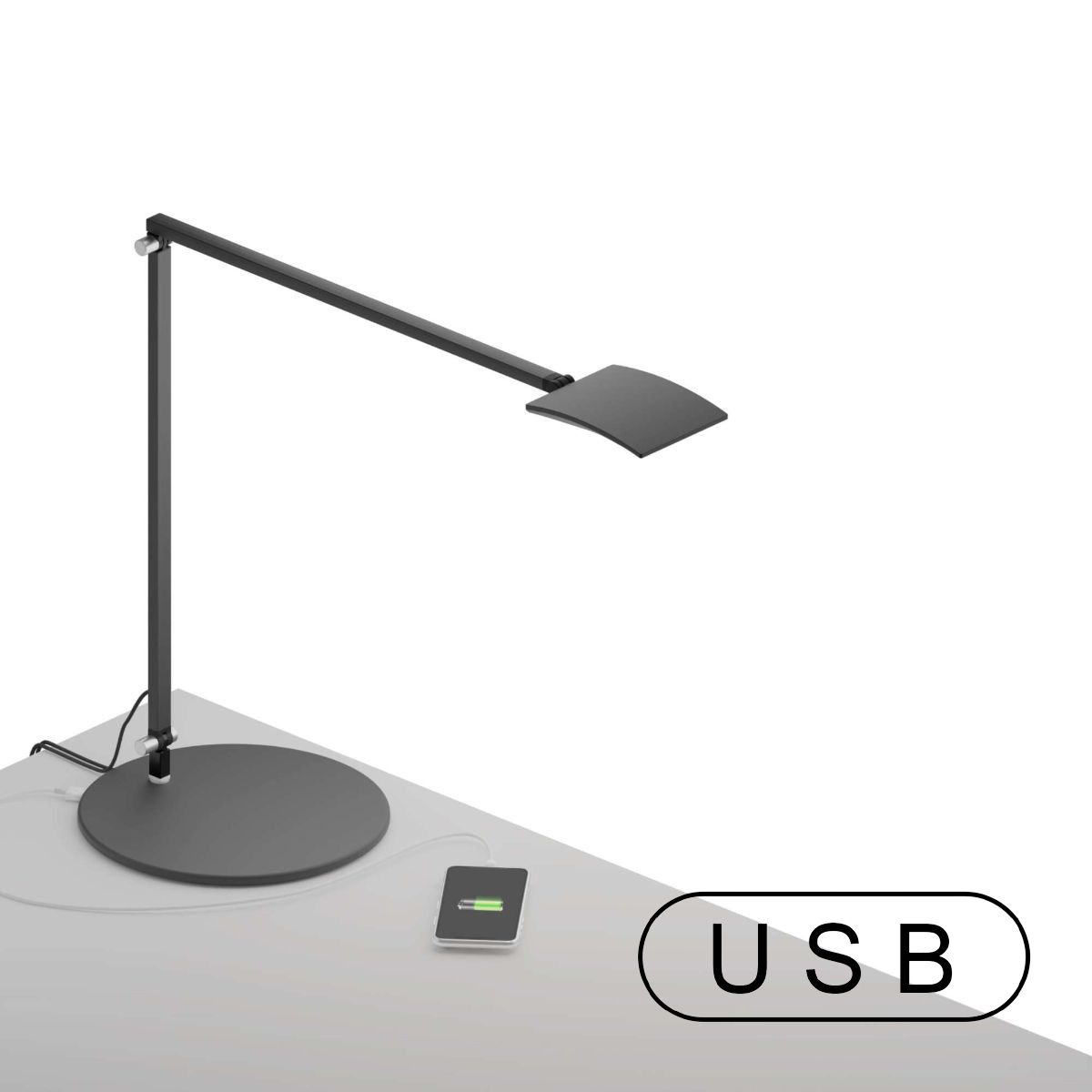 Mosso Pro Metallic Black Contemporary LED Desk Lamp with Table Base and USB Port