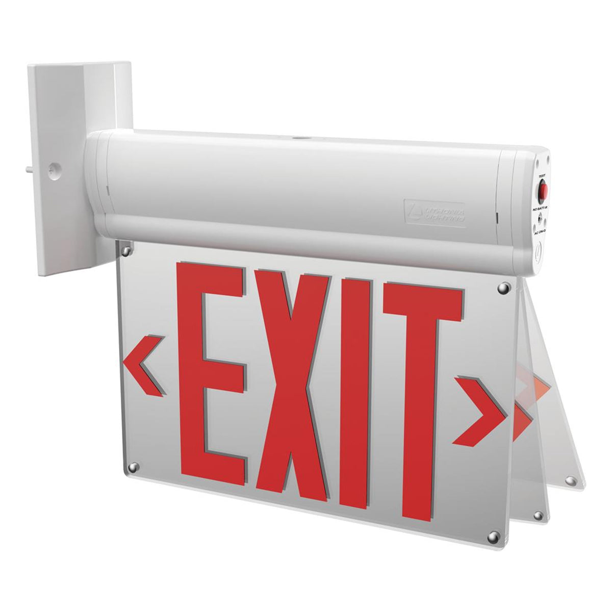 Edge-Lit LED Exit Sign, Double/Single Face with Red Letters, SIlver Finish, Battery Backup Included, Recessed Mount