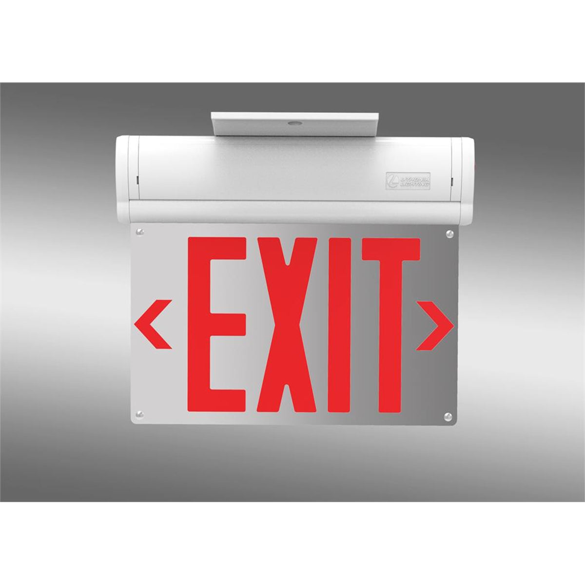 Edge-Lit LED Exit Sign, Double/Single Face with Red Letters, SIlver Finish, Battery Backup Included, Recessed Mount