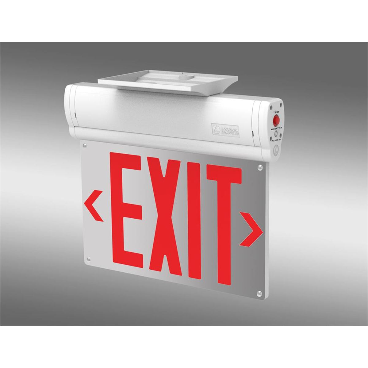 Edge-Lit LED Exit Sign, Double/Single Face with Red Letters, SIlver Finish, Battery Backup Included, Recessed Mount