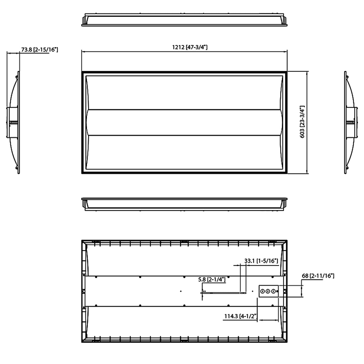 2x4 LED Center Basket Troffer Light, 4900 Lumens, 20/30/40 Watts, 35K/40K/50K, 120-277V