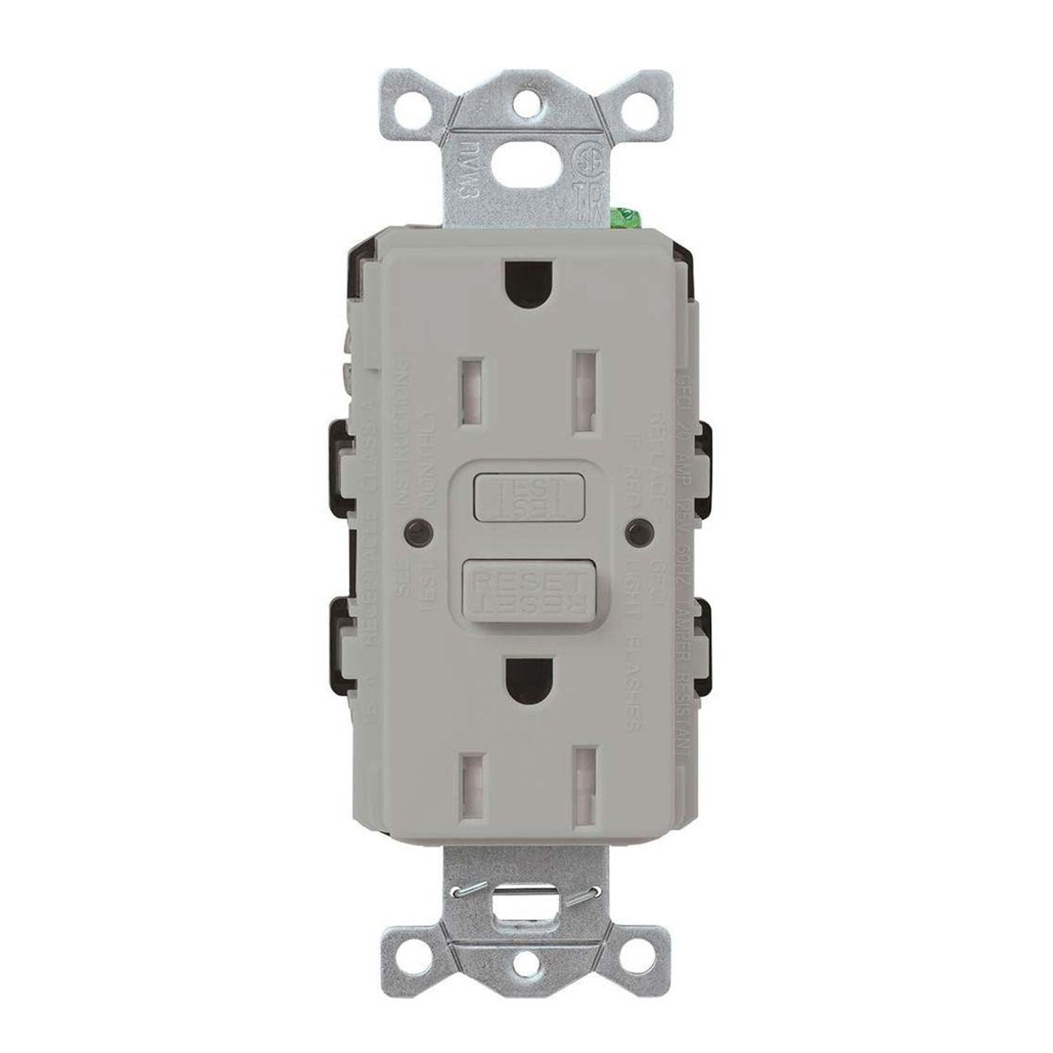 Claro Tamper-Resistant Self-Testing 15A GFCI Receptacle, Gray - Bees Lighting