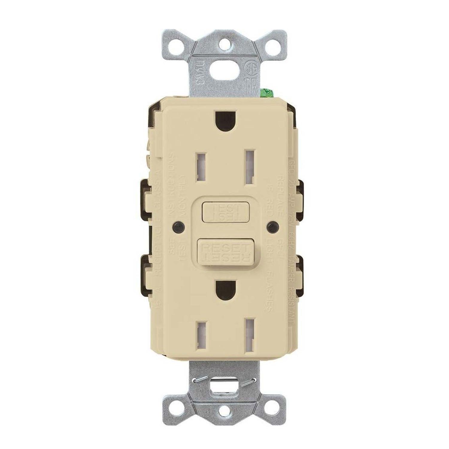 Claro Tamper-Resistant Self-Testing 15A GFCI Receptacle, Ivory - Bees Lighting