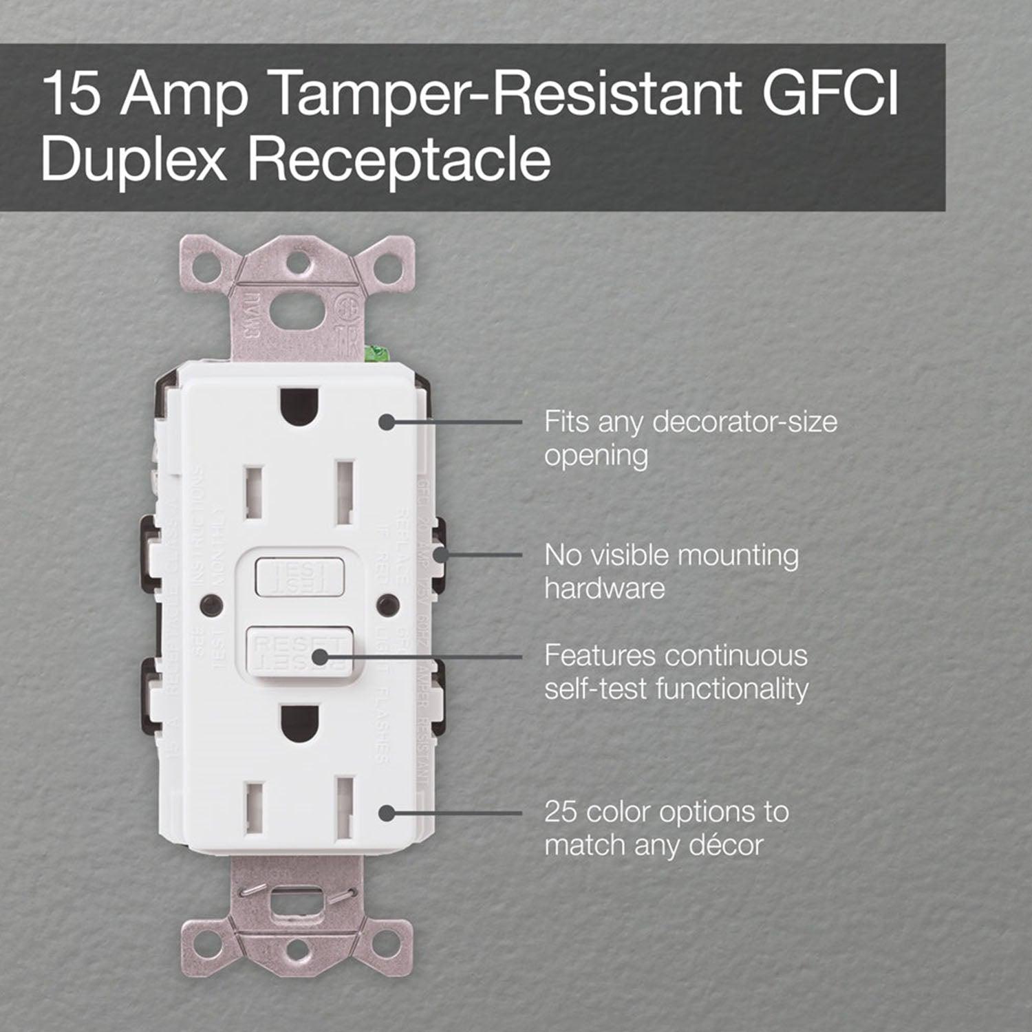 Claro Tamper-Resistant Self-Testing 15A GFCI Receptacle, Black - Bees Lighting