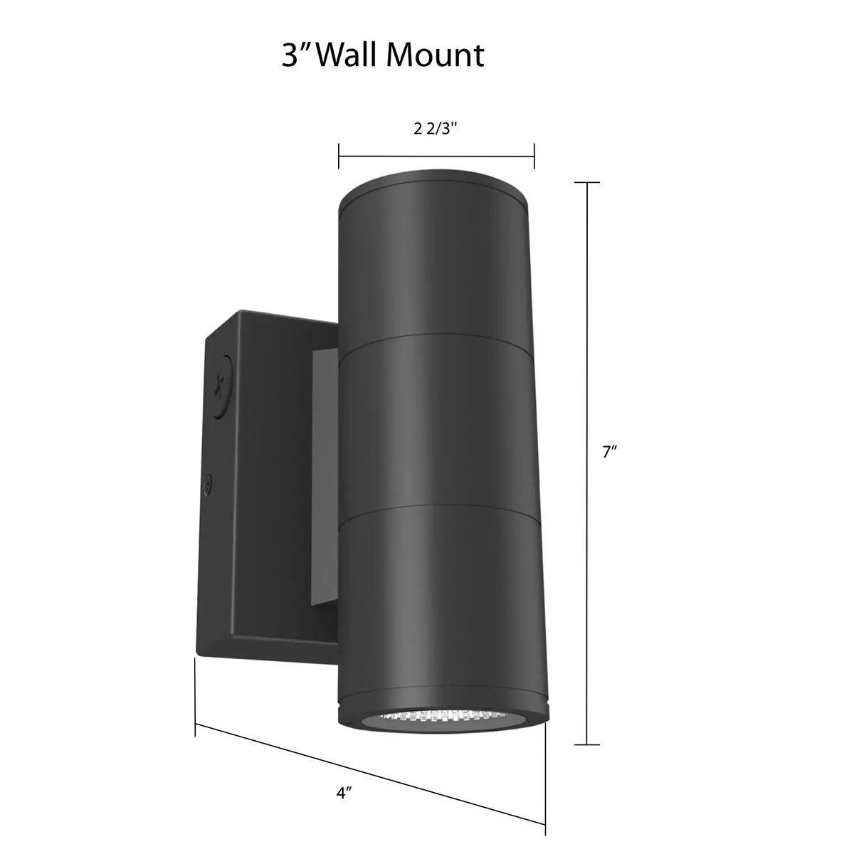 RAB CD34FA3W 3 10W LED Wall Mount Cylinder, Up/Down Light, CCT Selectable Black