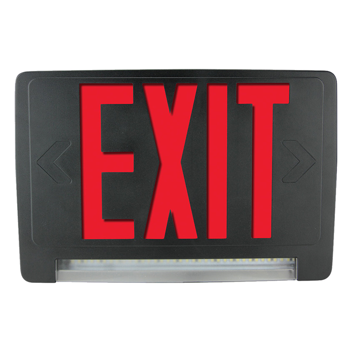 LED Combo Exit Sign, Double Face with Red Letters, Black, Battery Included