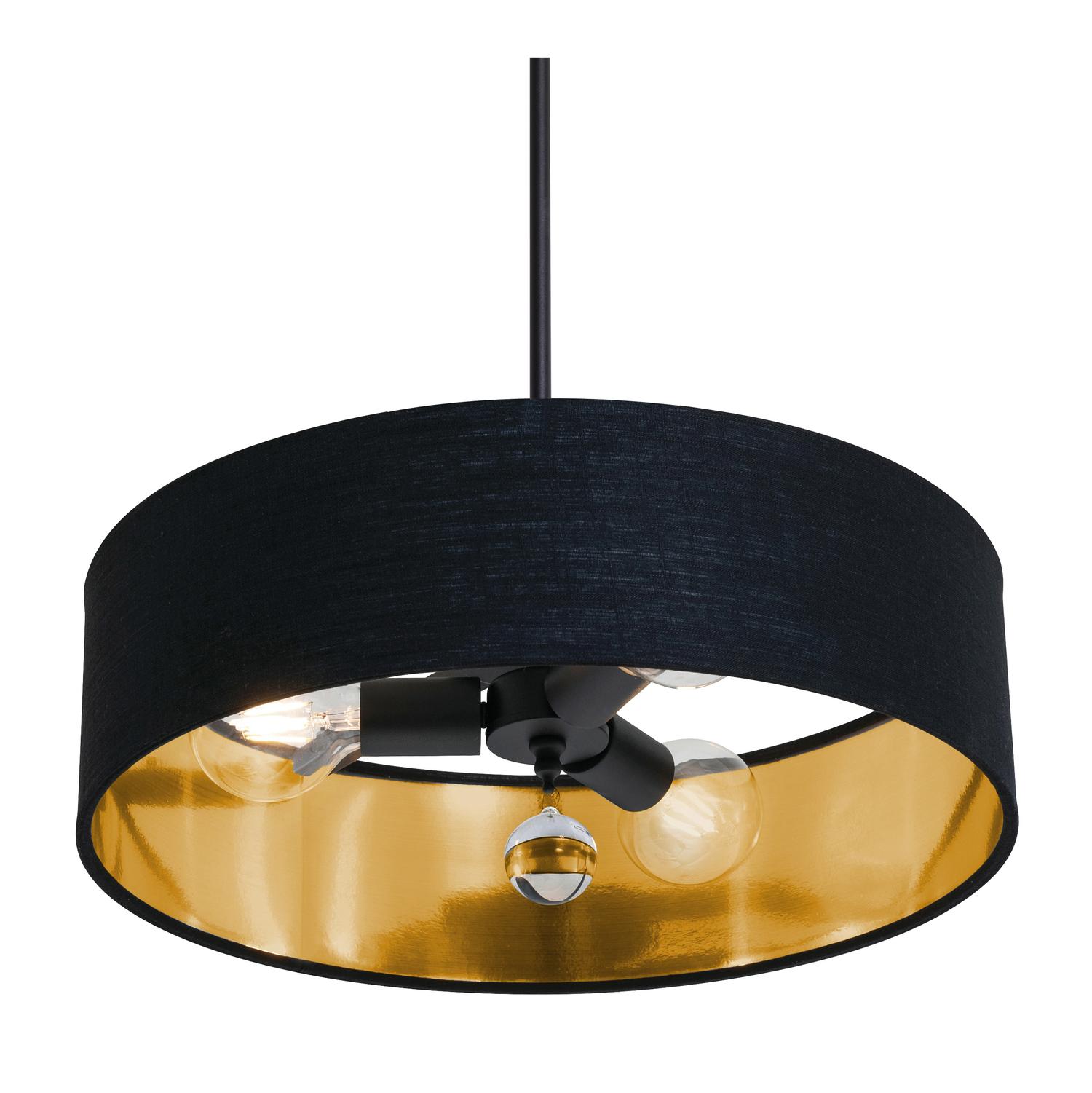 Celine 18'' 3-Light Convertible Pendant Light, Black Finish with Black/Gold shade