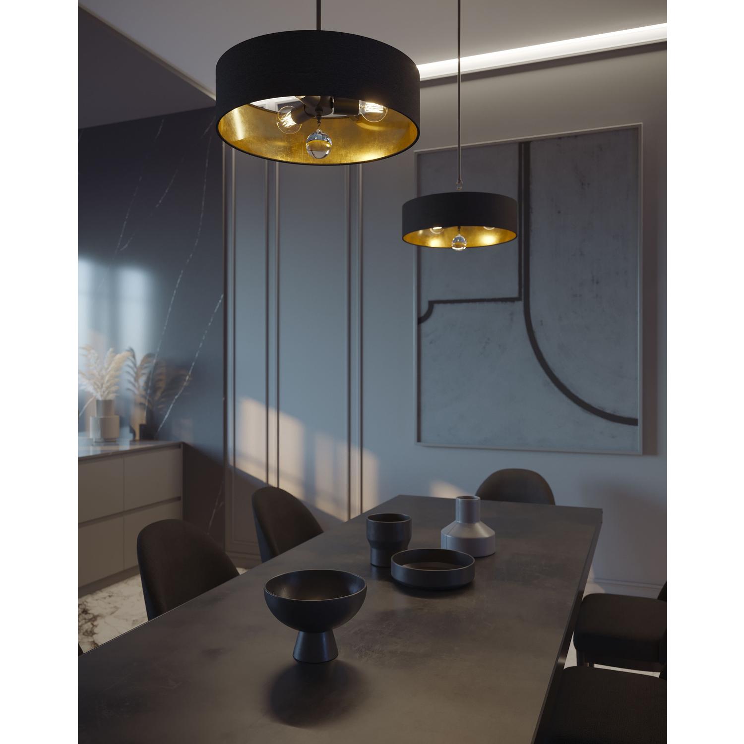 Celine 18'' 3-Light Convertible Pendant Light, Black Finish with Black/Gold shade