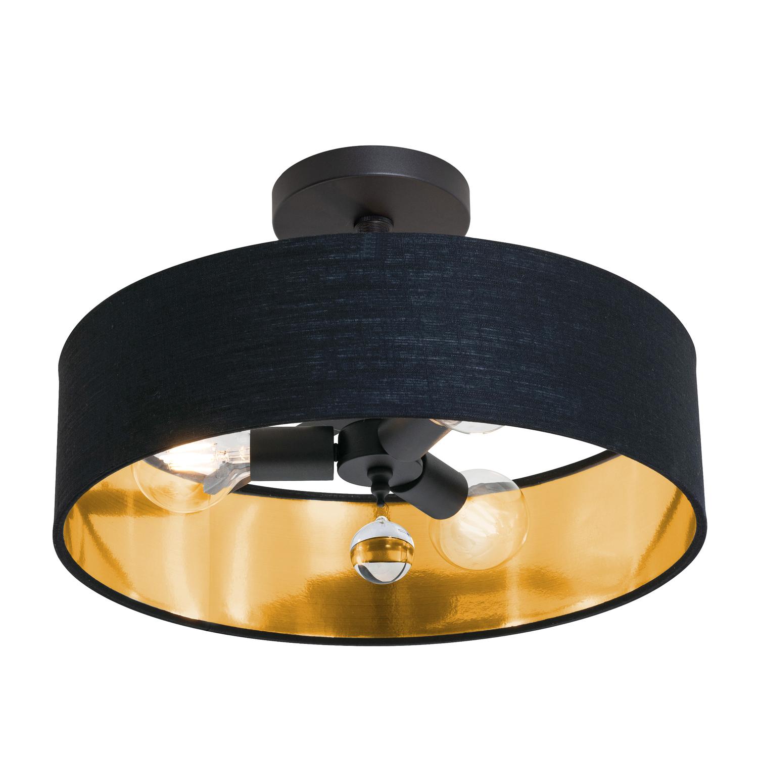 Celine 18'' 3-Light Convertible Pendant Light, Black Finish with Black/Gold shade