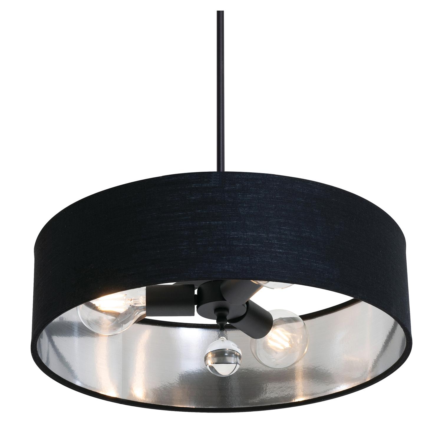 Celine 18'' 3-Light Convertible Pendant Light, Black Finish with Black/Silver shade