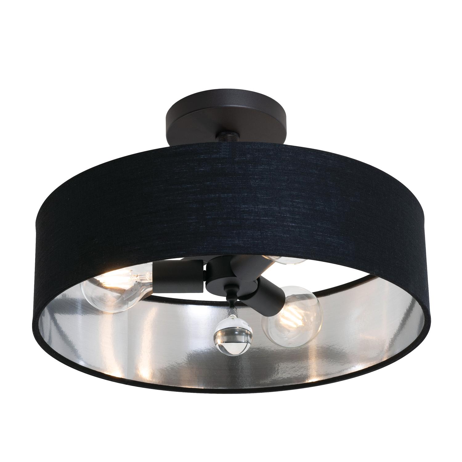 Celine 18'' 3-Light Convertible Pendant Light, Black Finish with Black/Silver shade