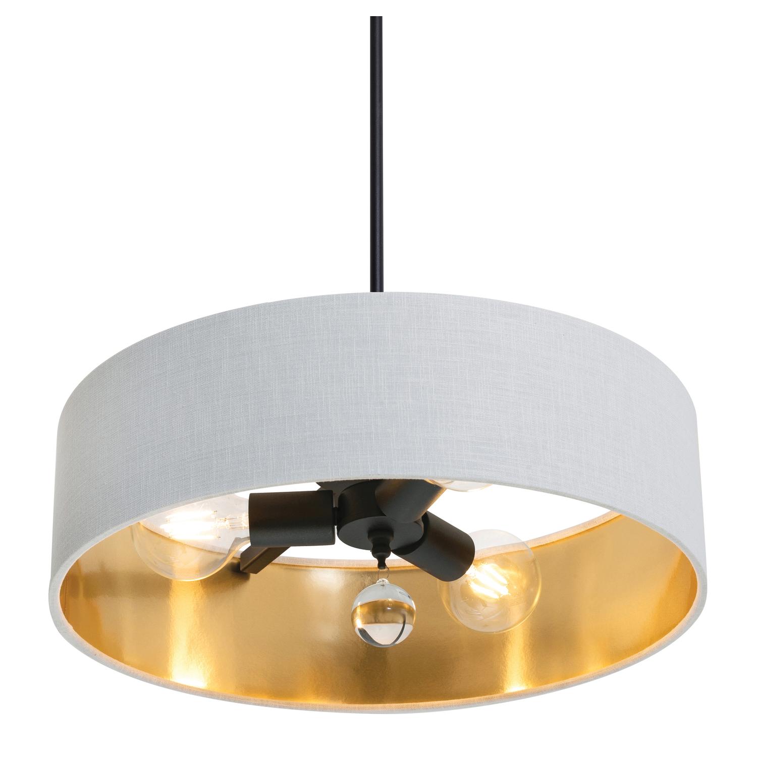 Celine 18'' 3-Light Convertible Pendant Light, Black Finish with White/Gold shade