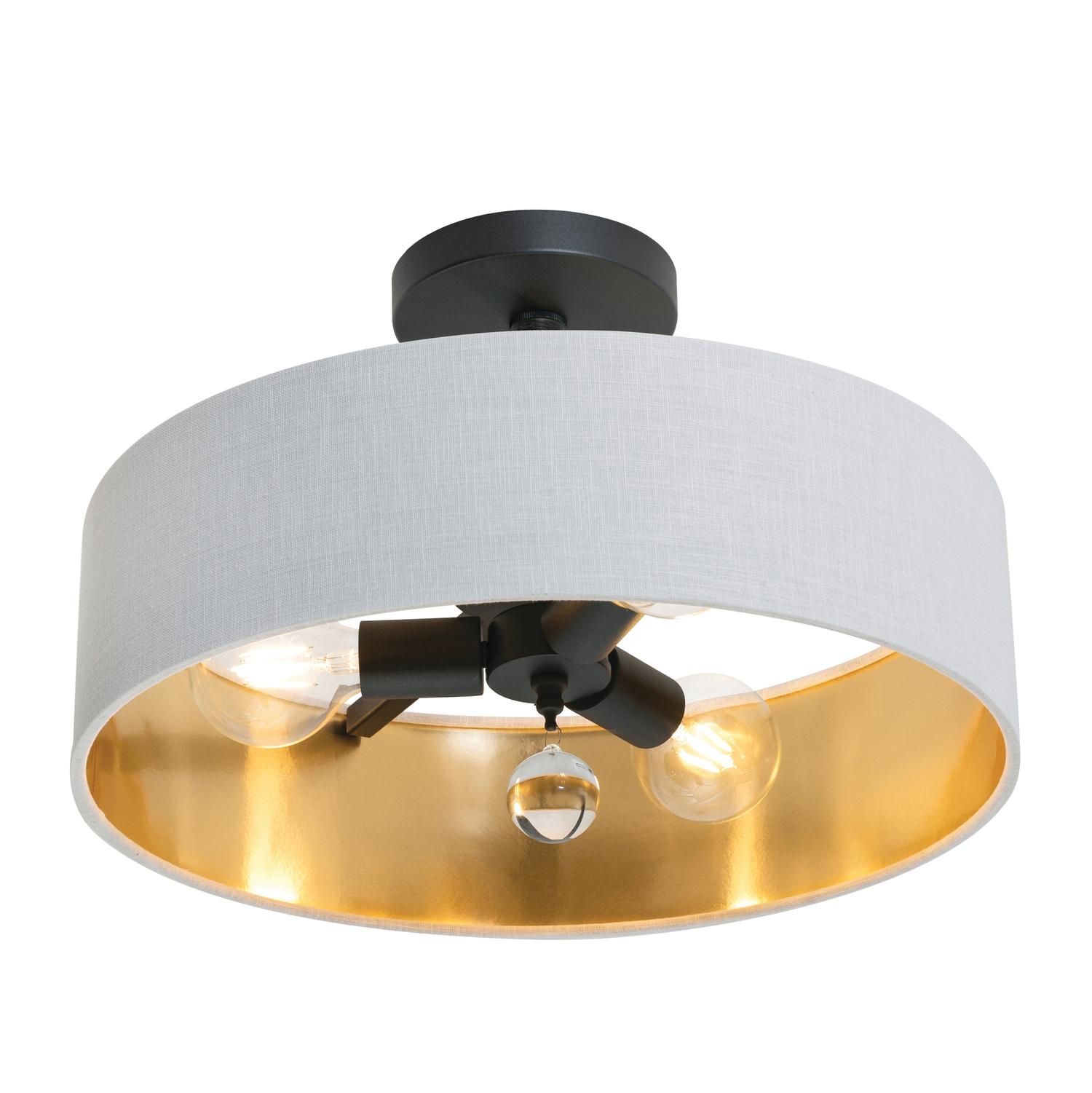 Celine 18'' 3-Light Convertible Pendant Light, Black Finish with White/Gold shade