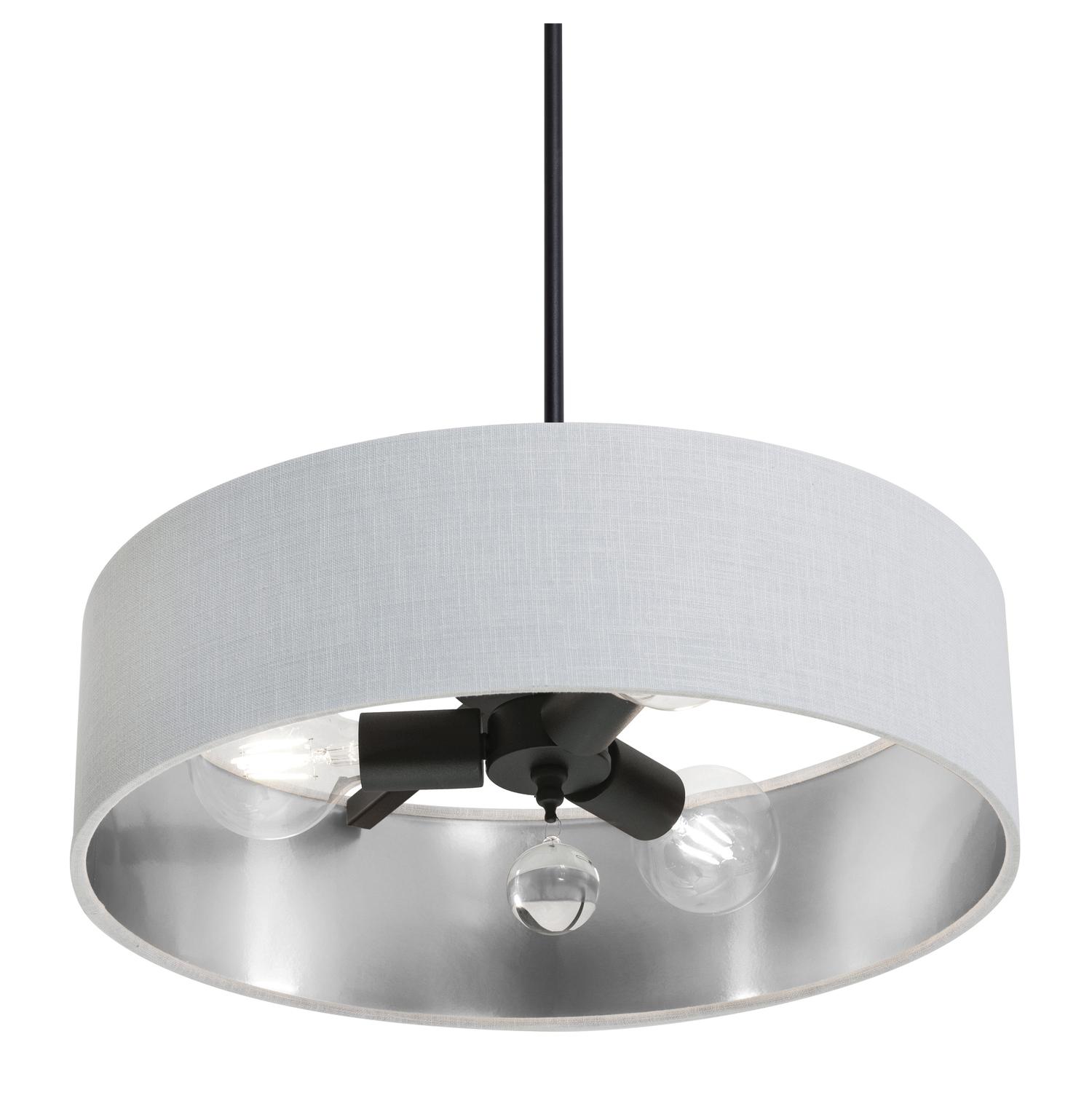 Celine 18'' 3-Light Convertible Pendant Light, Black Finish with White/Silver shade