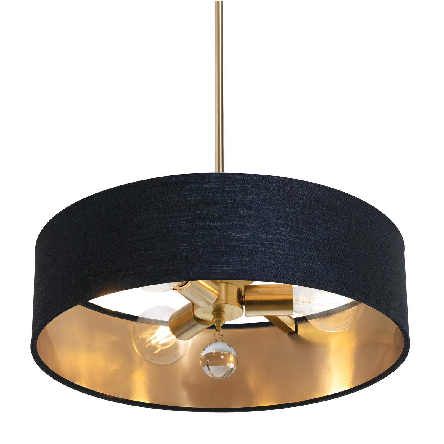 Celine 18'' 3-Light Convertible Pendant Light, Satin Brass Finish with Black/Gold shade