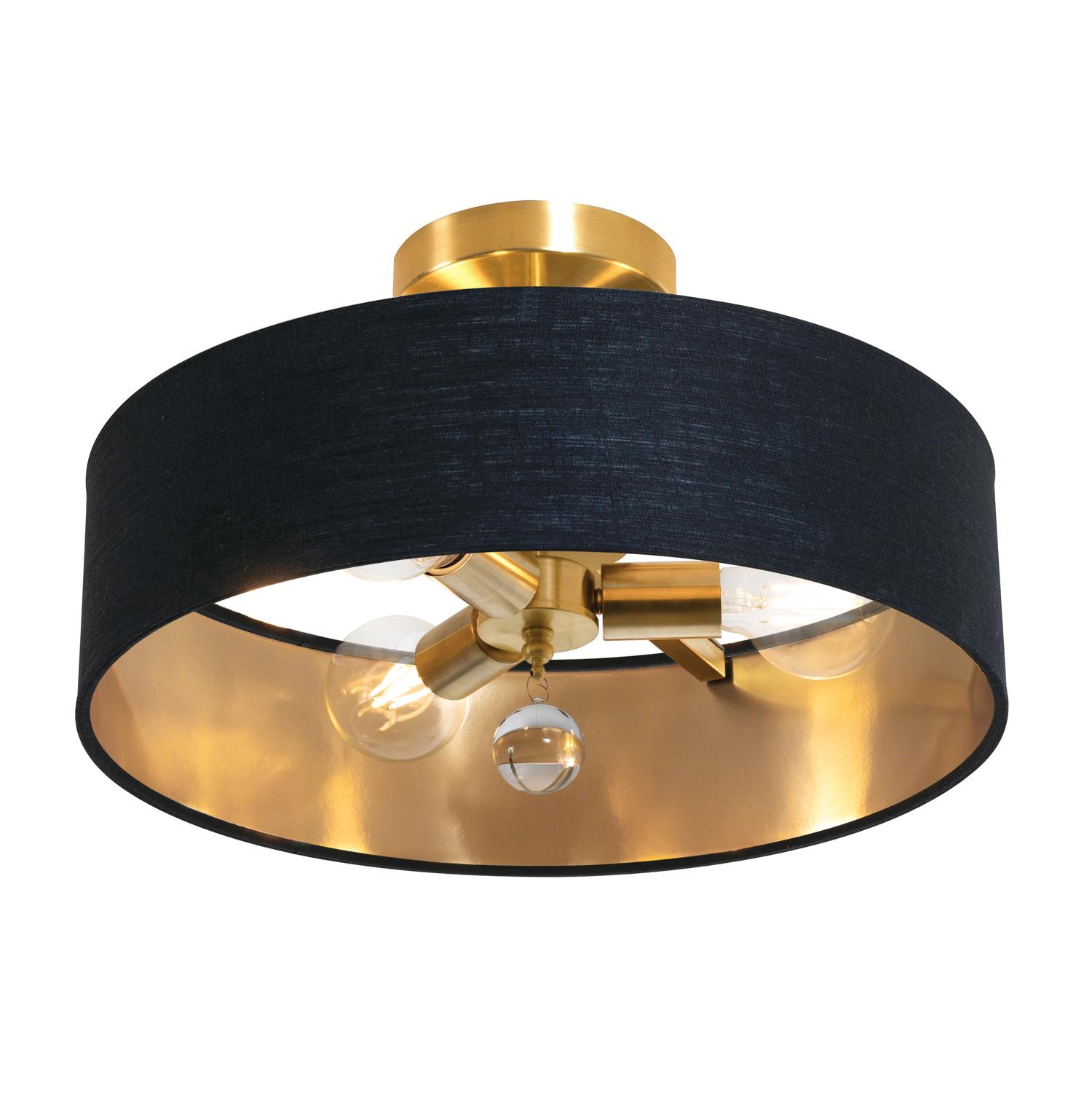 Celine 18'' 3-Light Convertible Pendant Light, Satin Brass Finish with Black/Gold shade