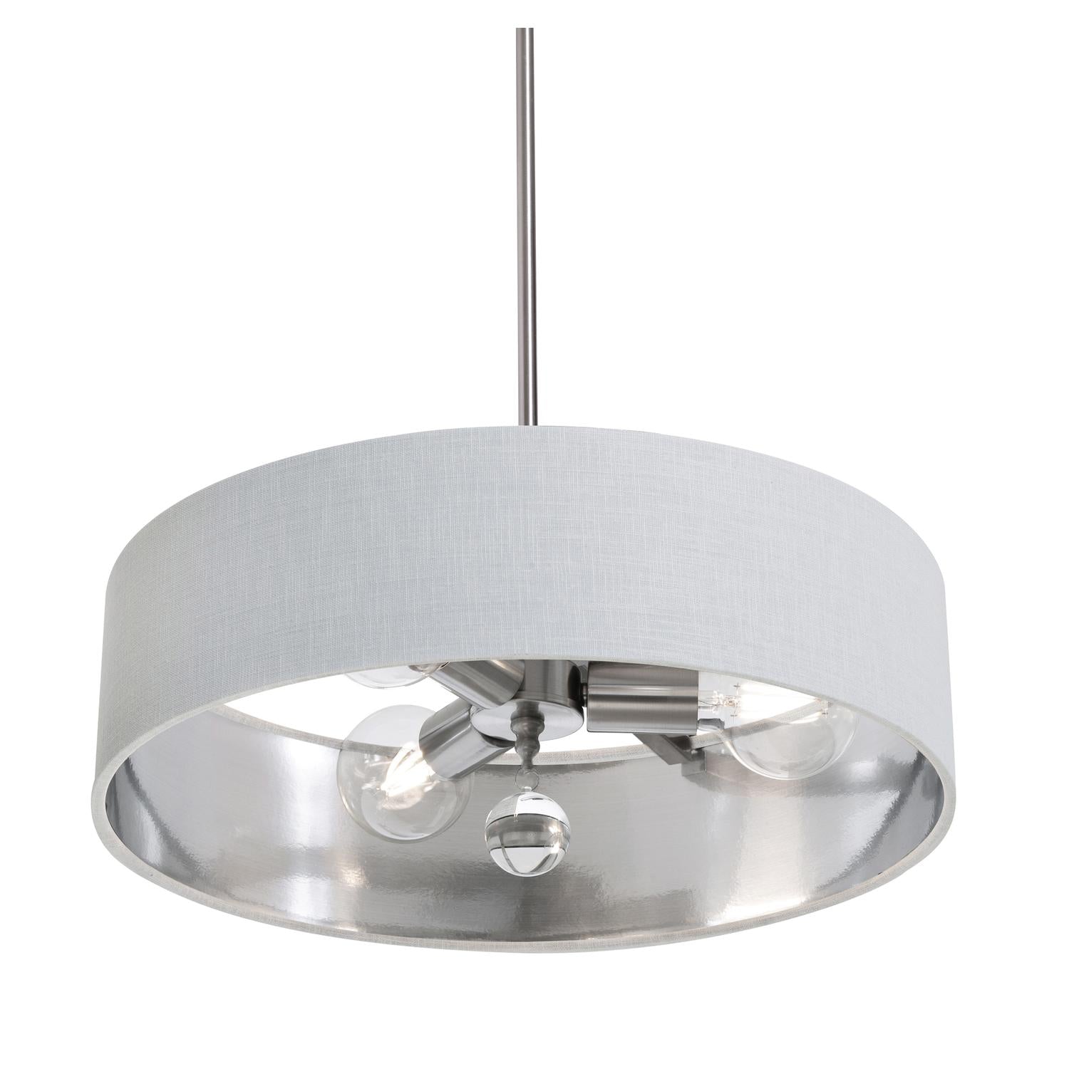 Celine 18'' 3-Light Convertible Pendant Light, Satin Nickel Finish with White/Silver shade