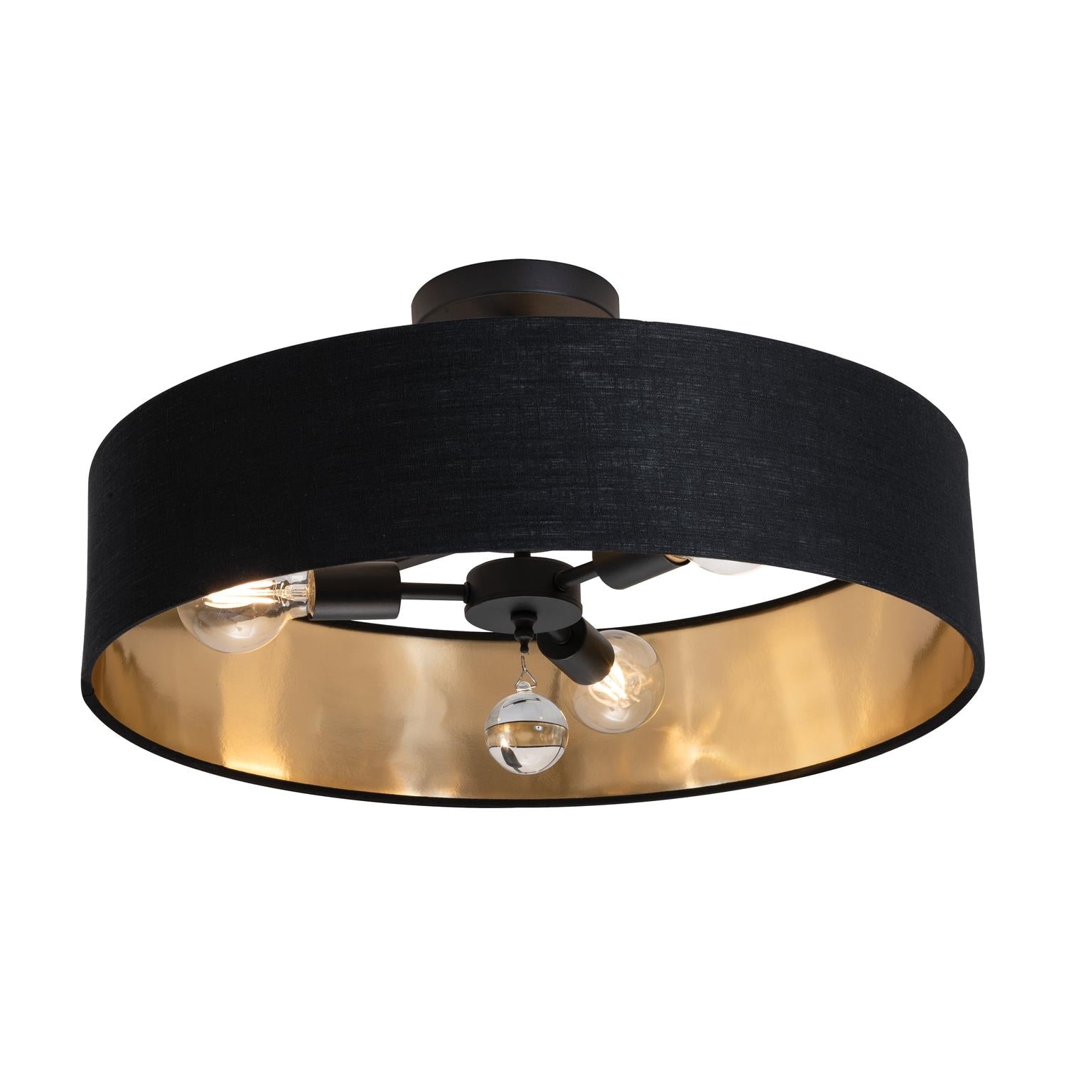 Celine 24'' 3-Light Convertible Pendant Light, Black Finish with Black/Gold shade