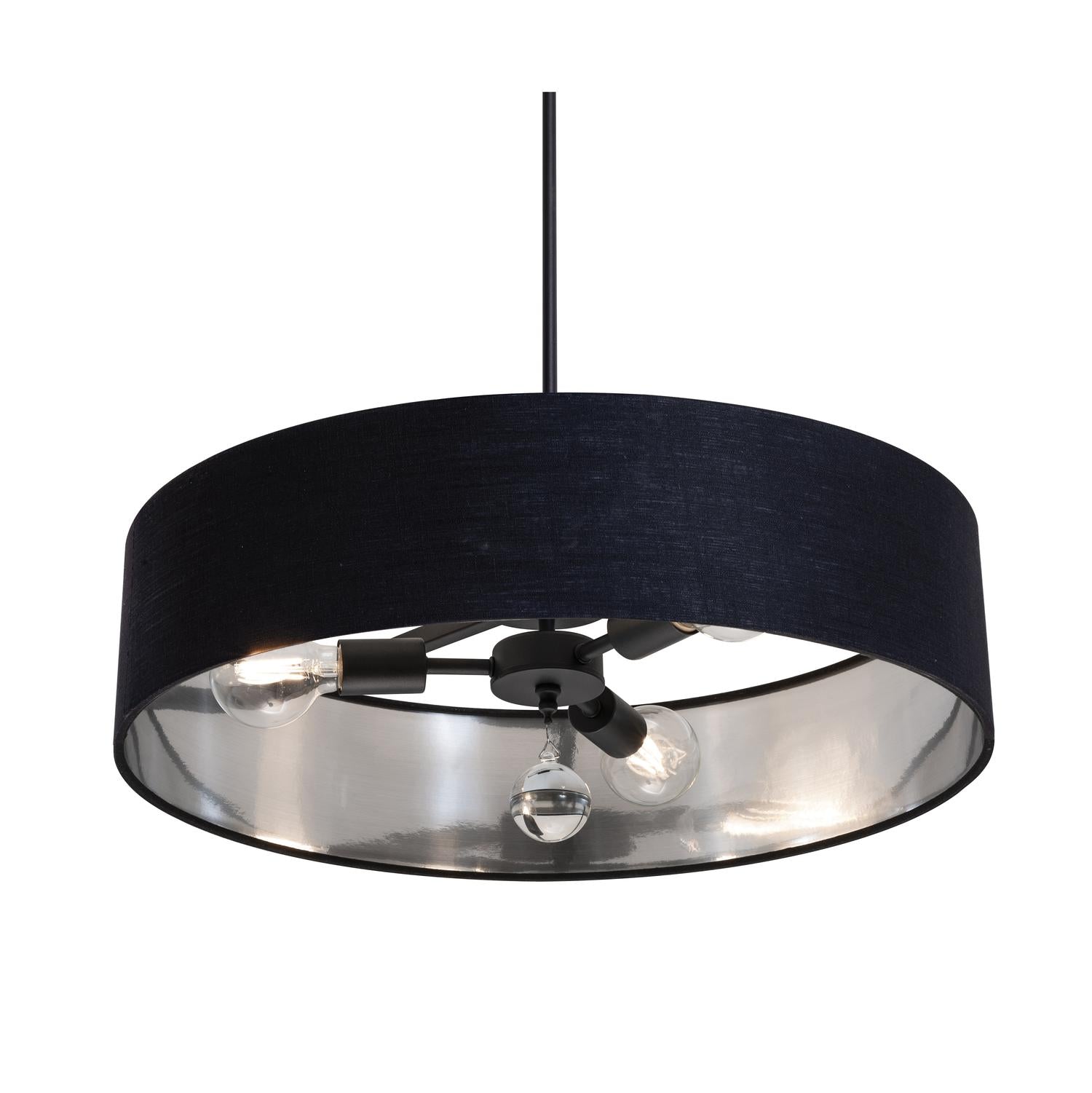 Celine 24'' 3-Light Convertible Pendant Light, Black Finish with Black/Silver shade