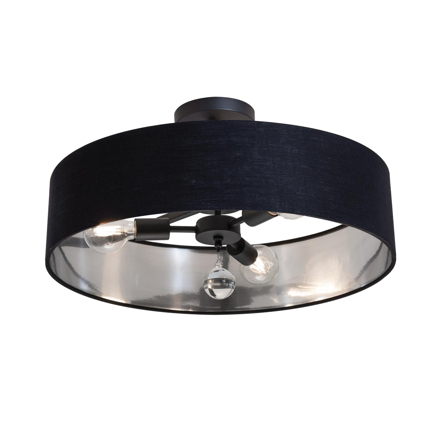 Celine 24'' 3-Light Convertible Pendant Light, Black Finish with Black/Silver shade