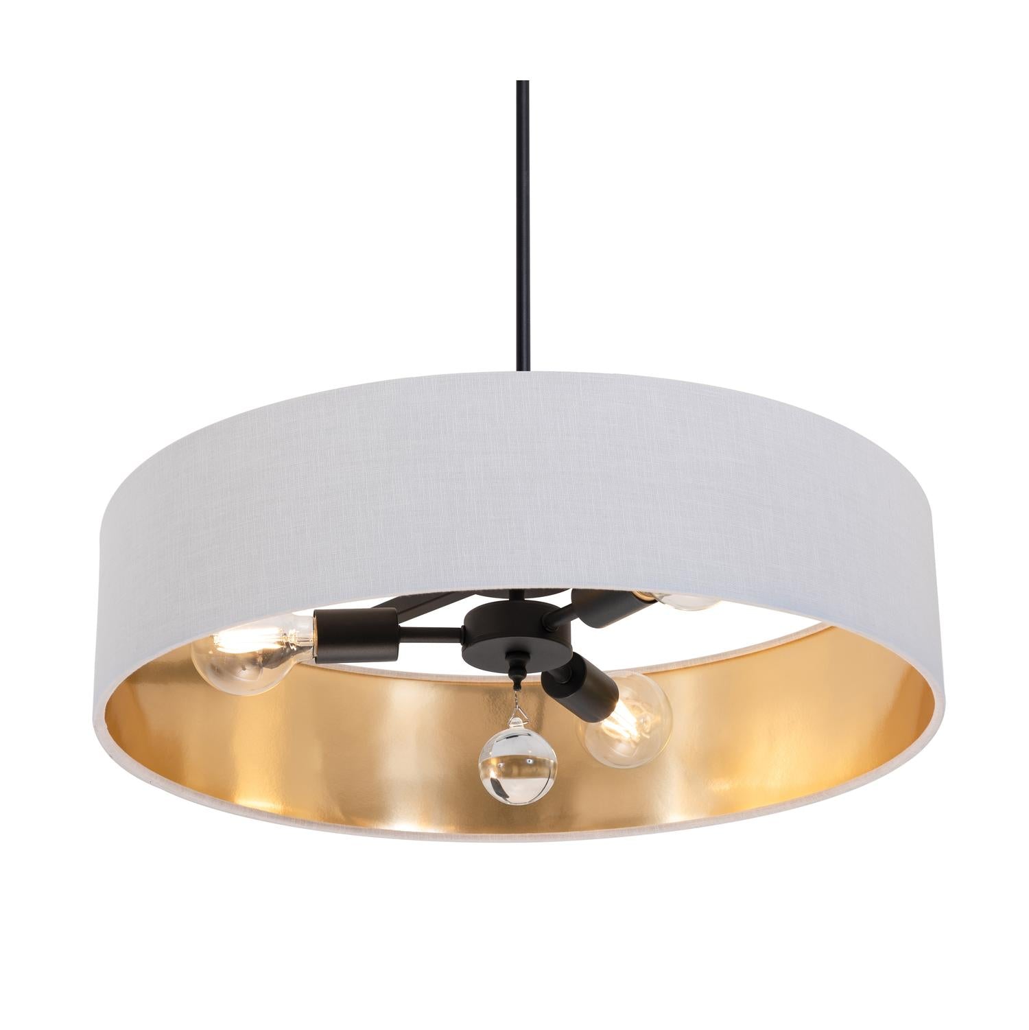 Celine 24'' 3-Light Convertible Pendant Light, Black Finish with White/Gold shade